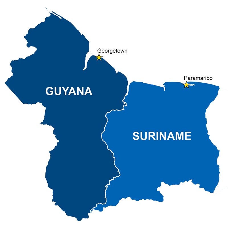HLCM Territory Map showing Guyana and Suriname boundaries