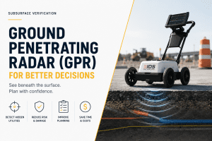 Ground Penetrating Radar (GPR) technology used for subsurface verification and underground utility detection in infrastructure projects.
